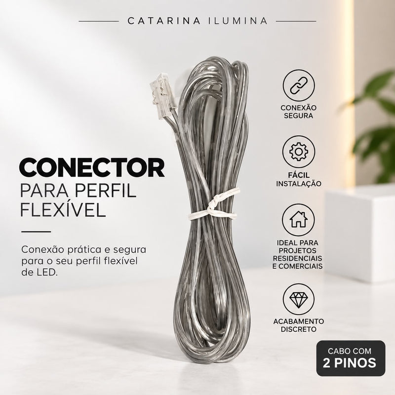 Conector para Perfil Flexível de LED com Cabo 2 Pinos