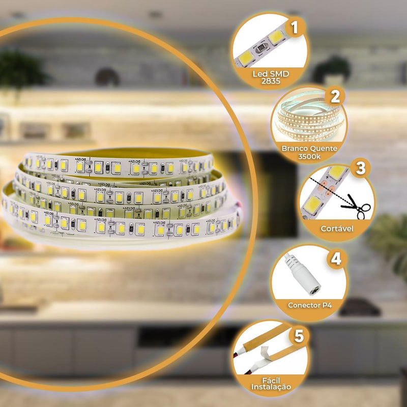 Fita Led 2835 12v 120 Leds/m IP20 BF 6000K (Branco Frio)