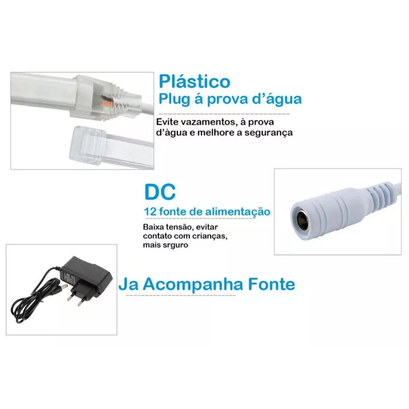 Mangueira Led Neon 12v 12x6mm BQ 3000k 50mts